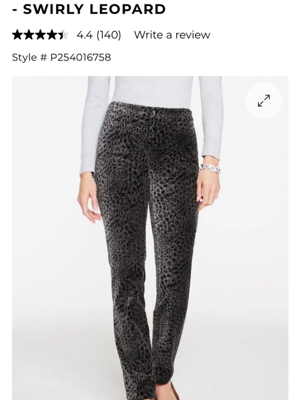 Talbots  swirly Leopard Print Velvet Pants - Gray